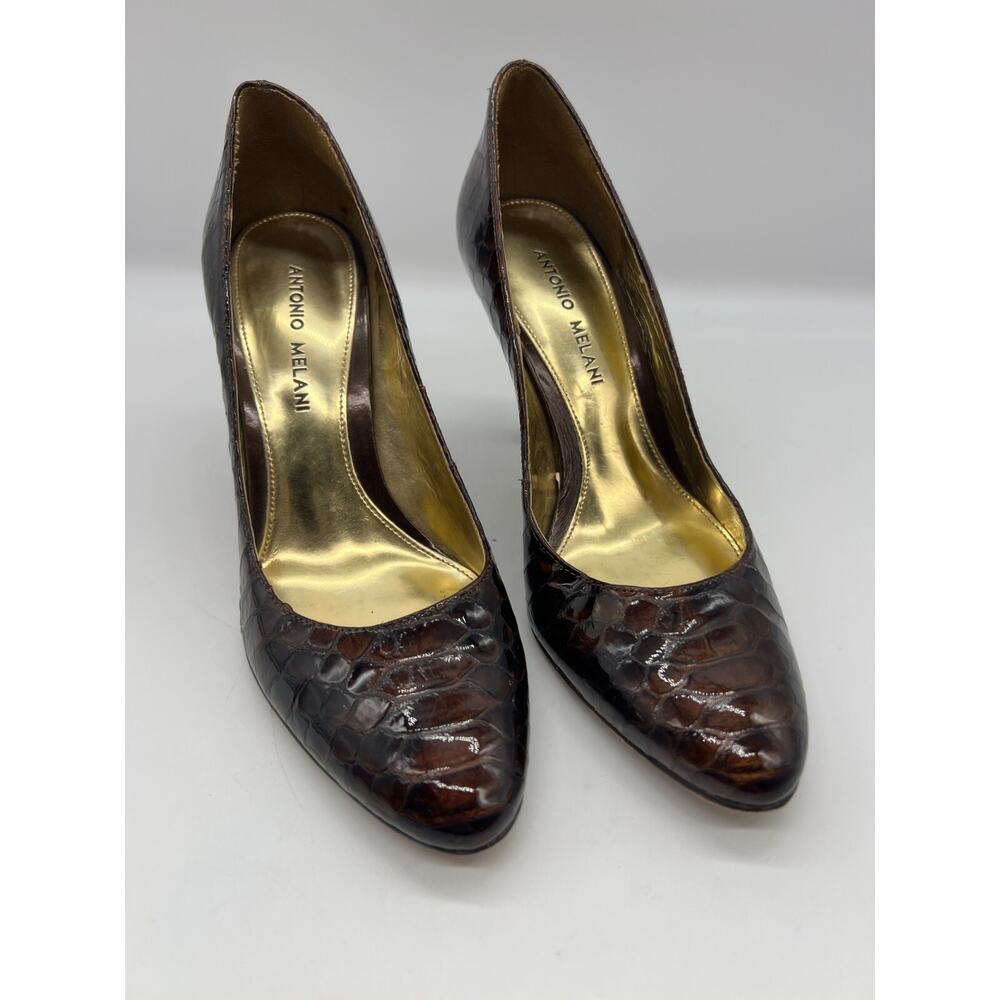Antonio Melani Croc Embossed Pumps Dark Academia Mob‎ Wife Brown Leather Size 7